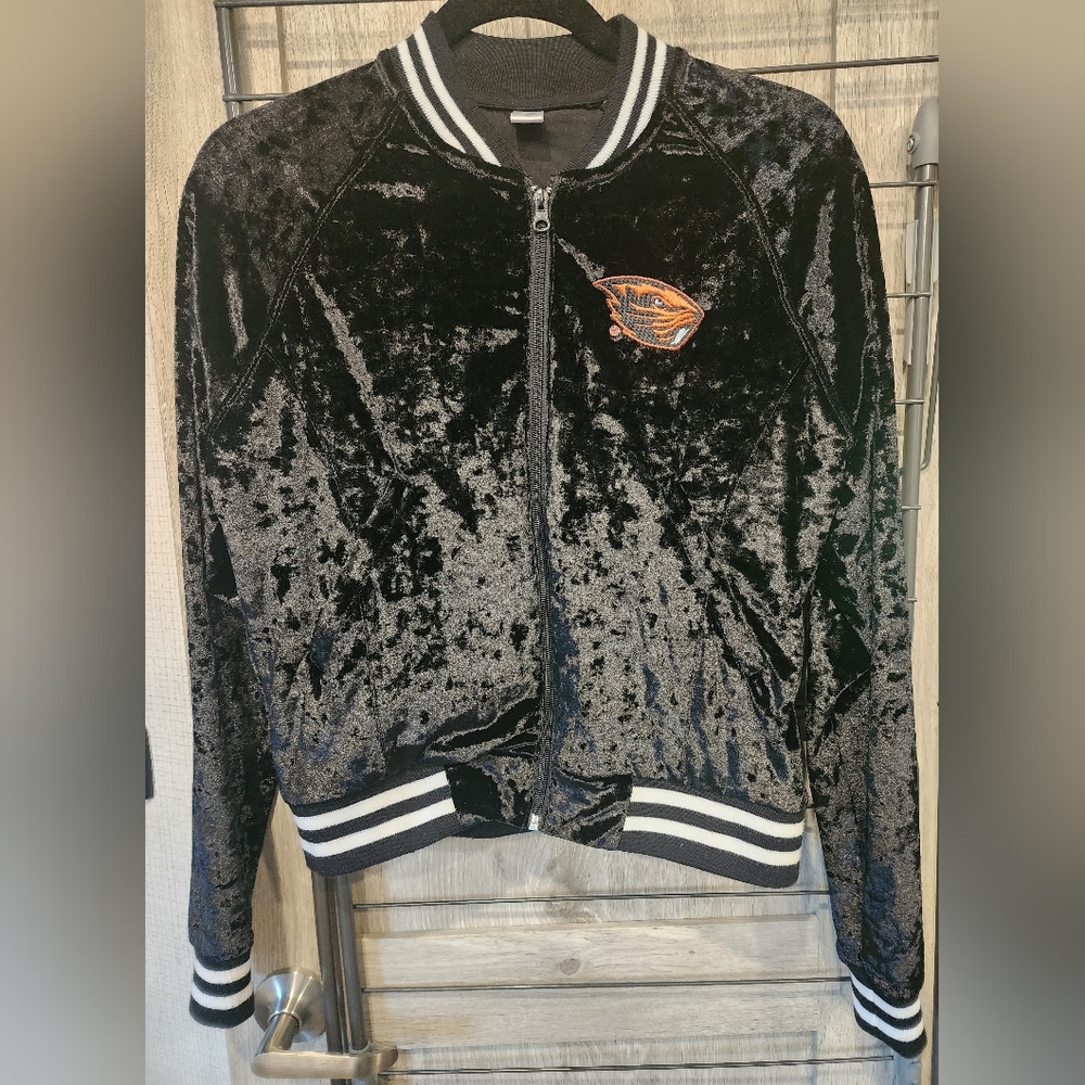 ZooZatz Oregon State University Beavers Velour Track Jacket XS NWOT Black White
